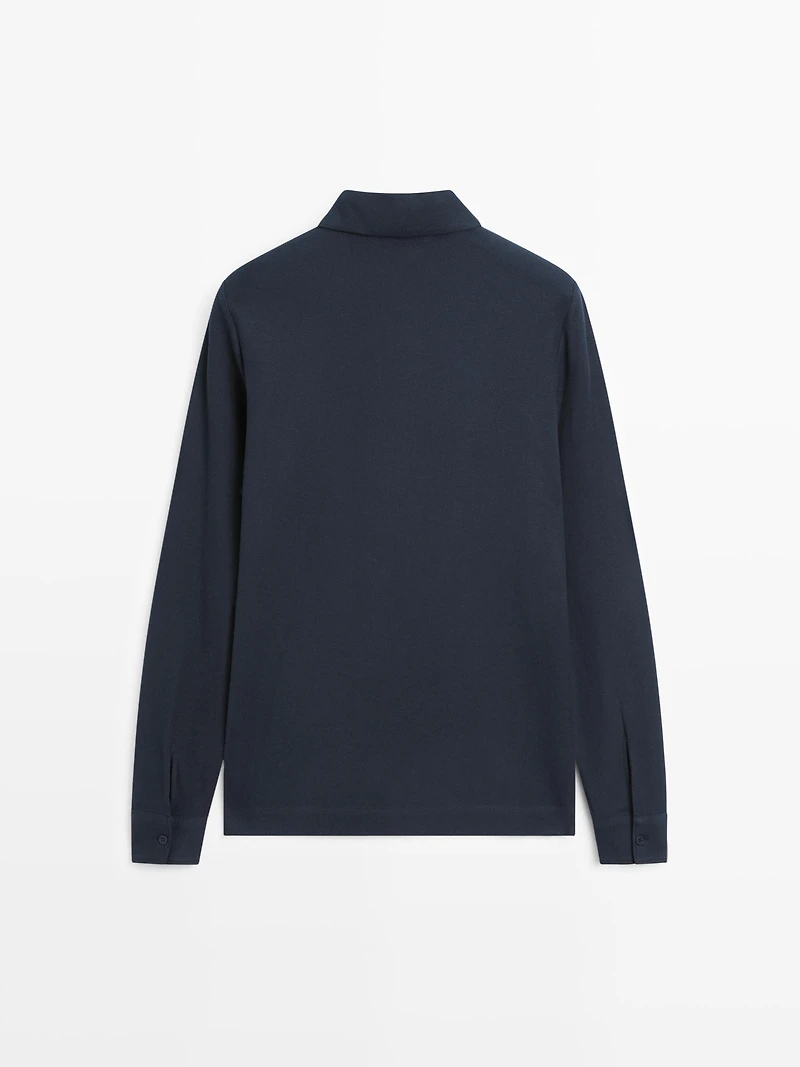 Polo texturé en piqué à manches longues
