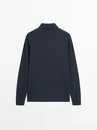 Polo texturé en piqué à manches longues