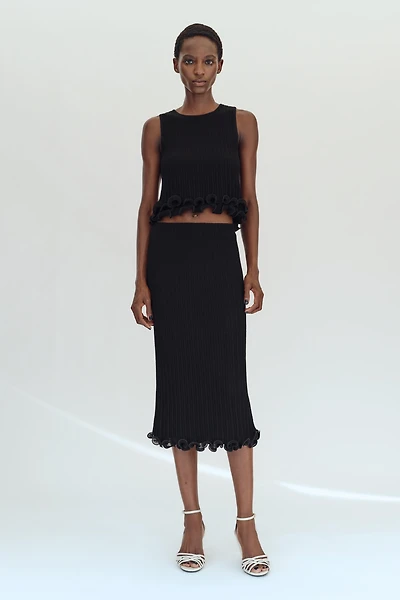 DOUBLE-LAYER KNIT MIDI SKIRT