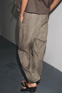 STRIPED LINEN BAGGY PANTS