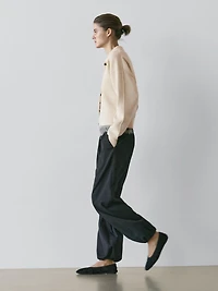 Cotton knit polo collar cardigan