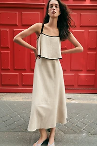 LINEN BLEND MIDI DRESS