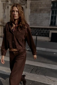 DIE-CUT HEM FAUX SUEDE JACKET