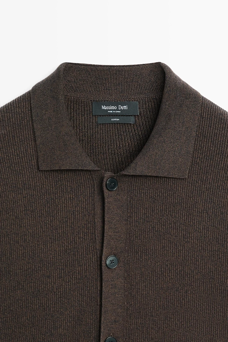 100% cotton polo collar knit cardigan