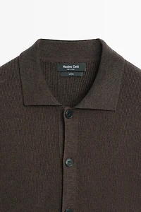 100% cotton polo collar knit cardigan