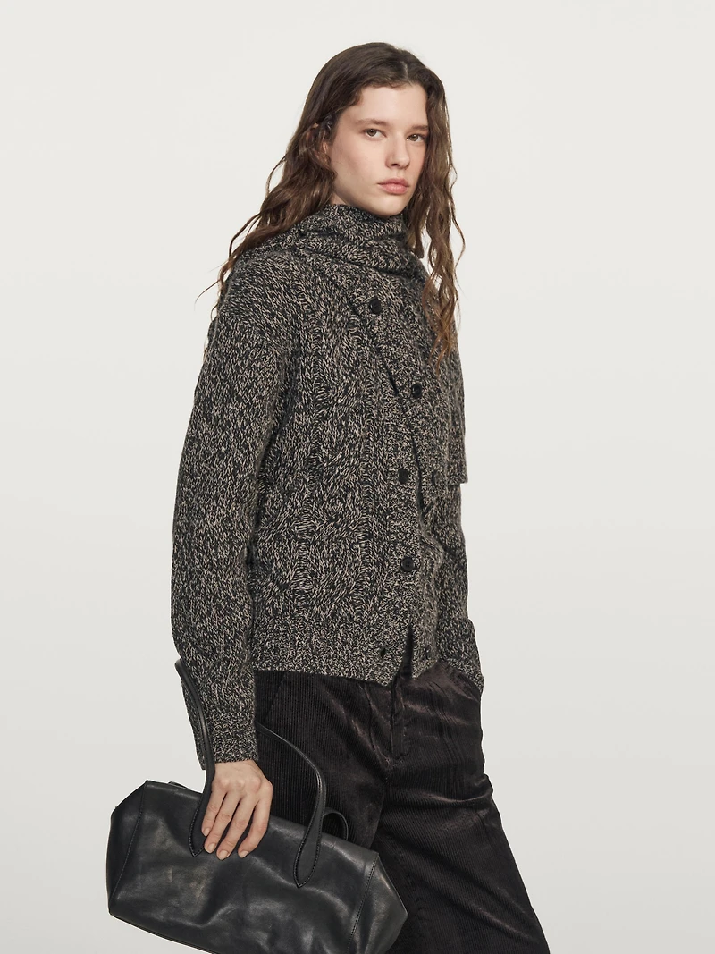 Cable-knit wool blend cardigan