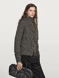 Cable-knit wool blend cardigan