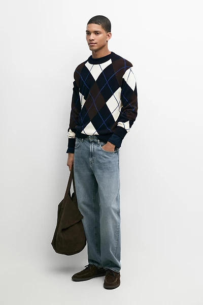 100% Cotton Argyle Knit Sweater