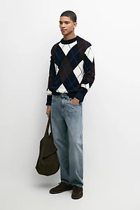 100% Cotton Argyle Knit Sweater