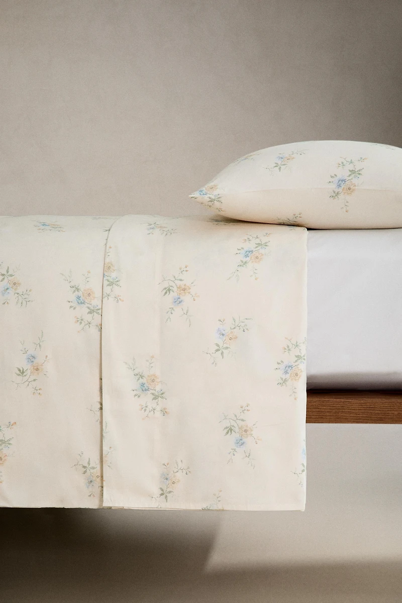 SATEEN DUVET COVER WITH FLORAL BOUQUETS