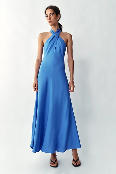 ROBE MI-LONGUE HALTER EN LIN