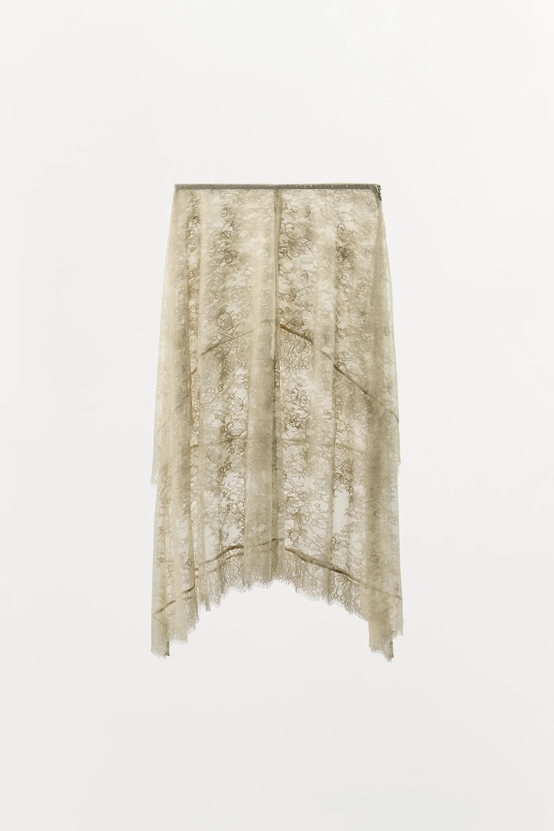 ASYMMETRIC LACE MIDI SKIRT