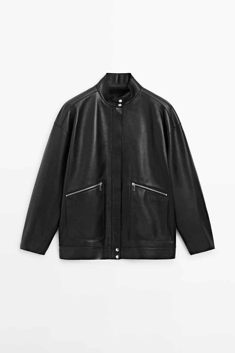 Nappa leather jacket with pocket details