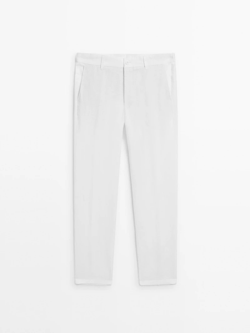 100% linen tapered fit trousers