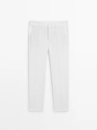 100% linen tapered fit trousers