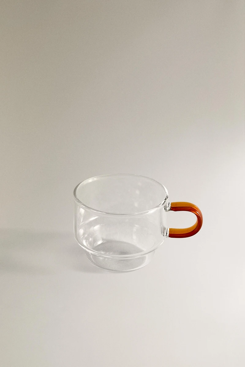 BOROSILICATE GLASS MUG TOWER WITH COLORED HANDLE (SET OF 4)