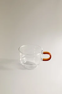 BOROSILICATE GLASS MUG TOWER WITH COLORED HANDLE (SET OF 4)