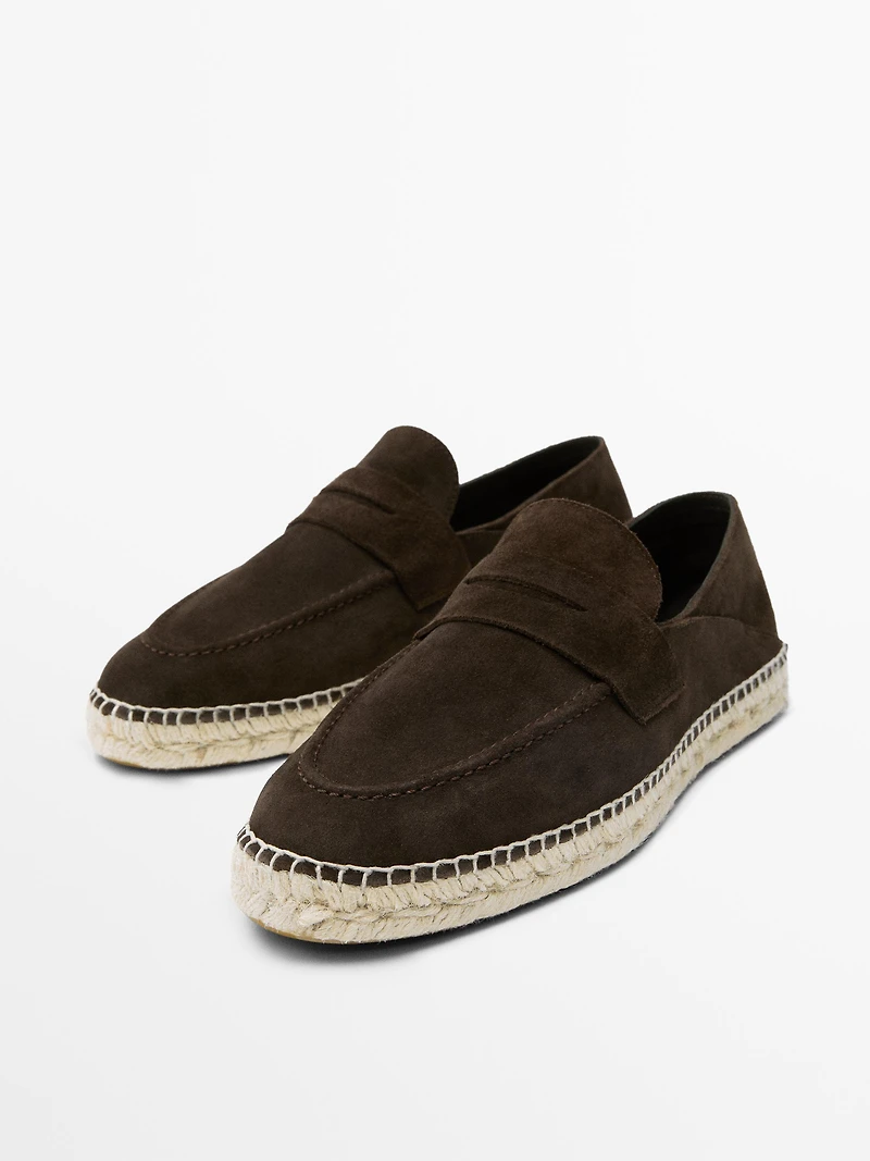 Split leather espadrilles with penny strap