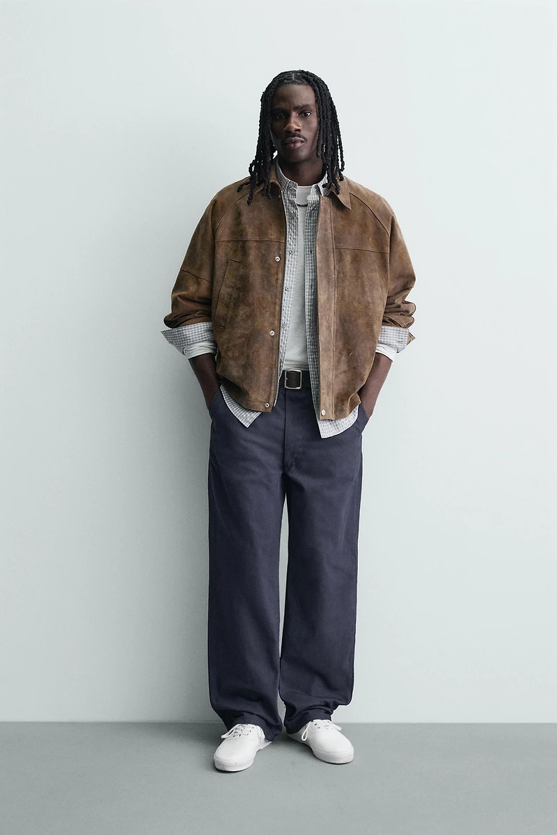 BLOUSON EN CUIR SUÉDÉ EFFET DÉLAVÉ