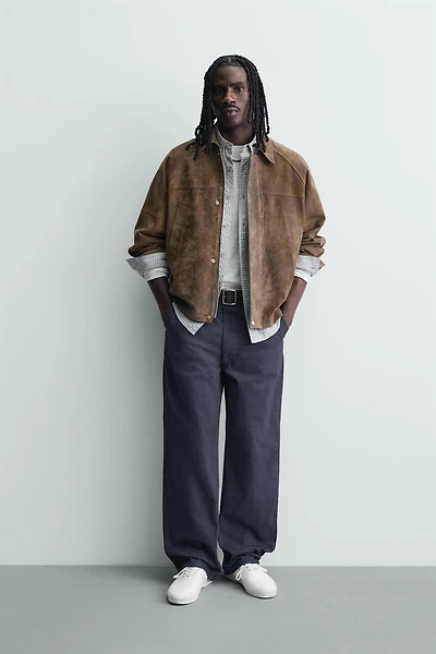 BLOUSON EN CUIR SUÉDÉ EFFET DÉLAVÉ
