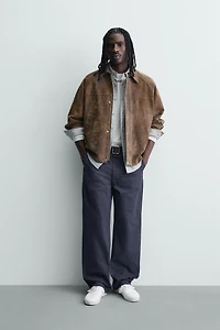 BLOUSON EN CUIR SUÉDÉ EFFET DÉLAVÉ
