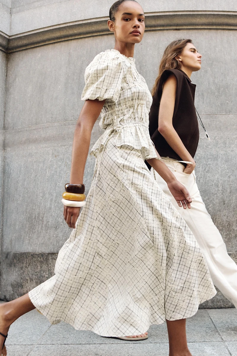 EMBROIDERED PLAID SKIRT WITH BOWS