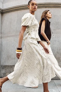 EMBROIDERED PLAID SKIRT WITH BOWS