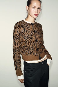 ANIMAL JACQUARD KNIT CARDIGAN