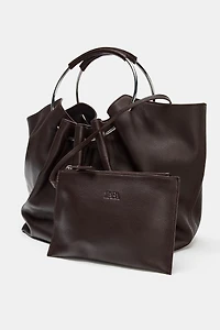 SAC SEAU EN CUIR ANSE RIGIDE