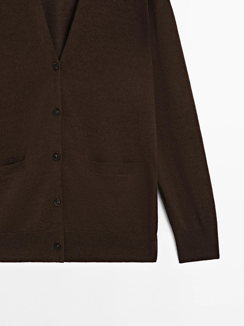 Long linen blend knit cardigan