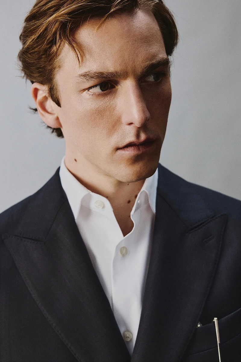 100% WOOL PINSTRIPE SUIT BLAZER