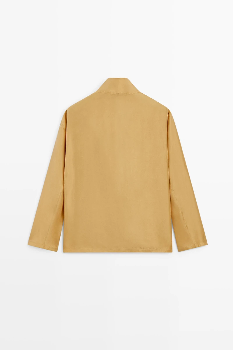 100% silk crossover mock neck shirt