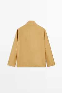 100% silk crossover mock neck shirt