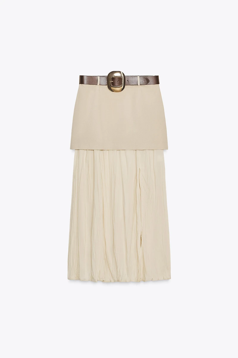 JUPE MIDI COMBINÉE CEINTURE