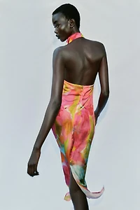 PRINTED SATIN EFFECT MIDI DRESS