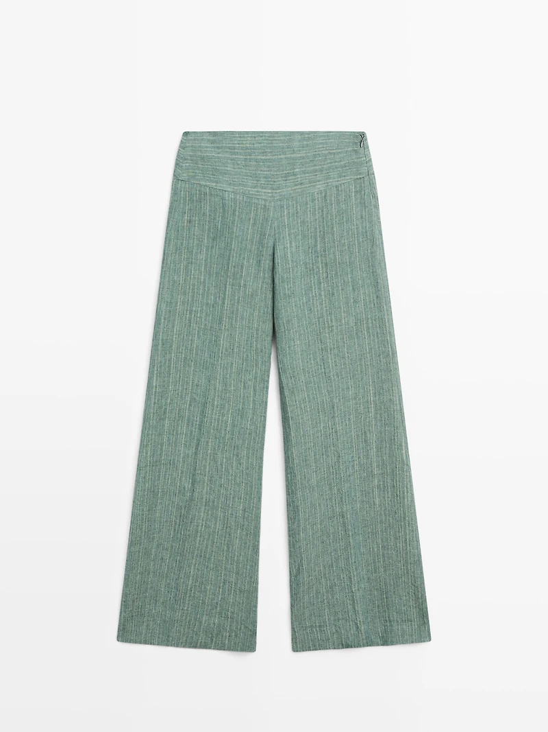 Striped flowing trousers with corset belt detail