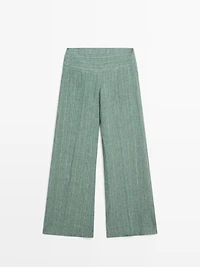 Striped flowing trousers with corset belt detail