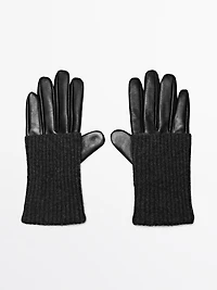 Gants bi-matière en cuir nappa et maille