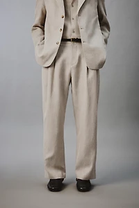 PANTALON À PLIS EN COTON ET LIN