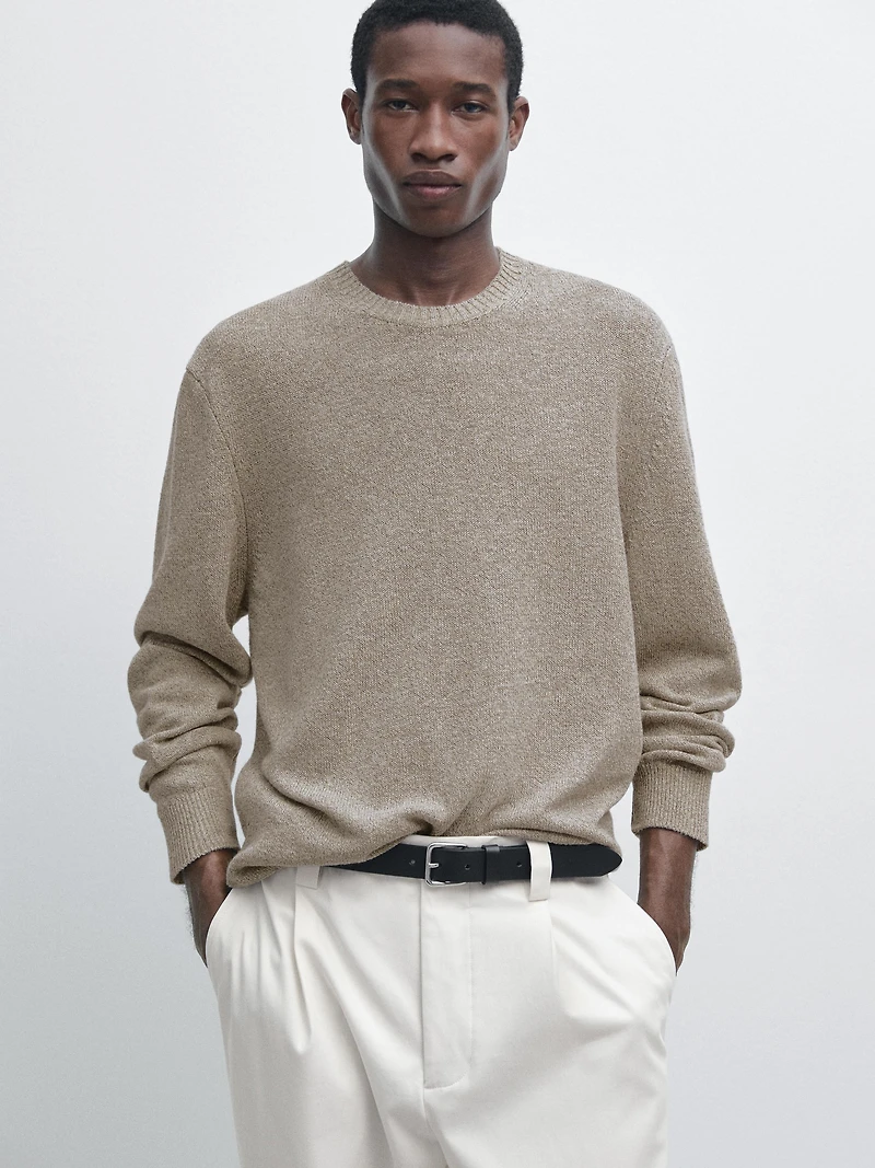 Cotton and linen mouliné knit sweater