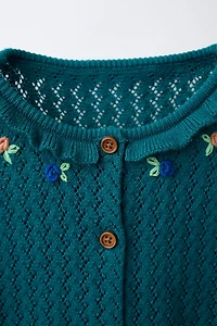 COTTON AND LINEN RUFFLE KNIT CARDIGAN