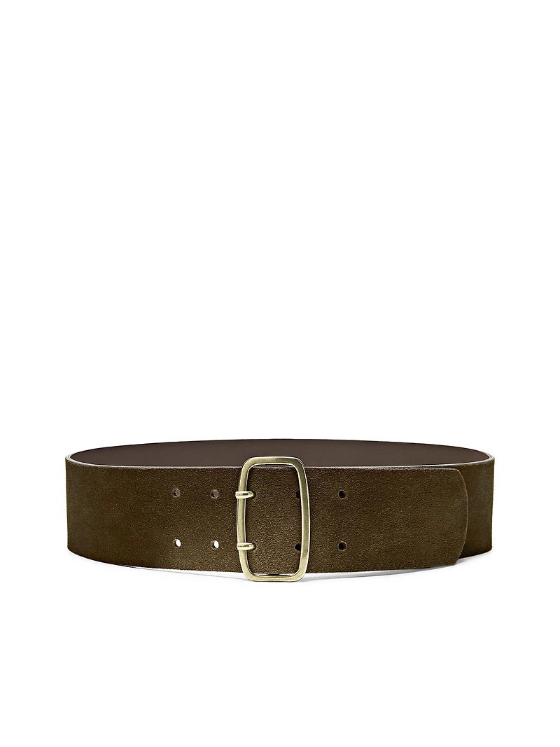 Split suede belt with rectangular buckle