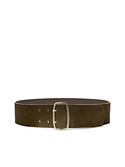Split suede belt with rectangular buckle