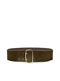 Split suede belt with rectangular buckle