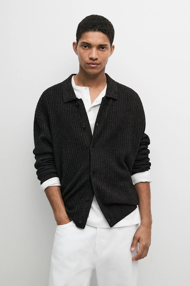 Cardigan avec boutons en coton et laine