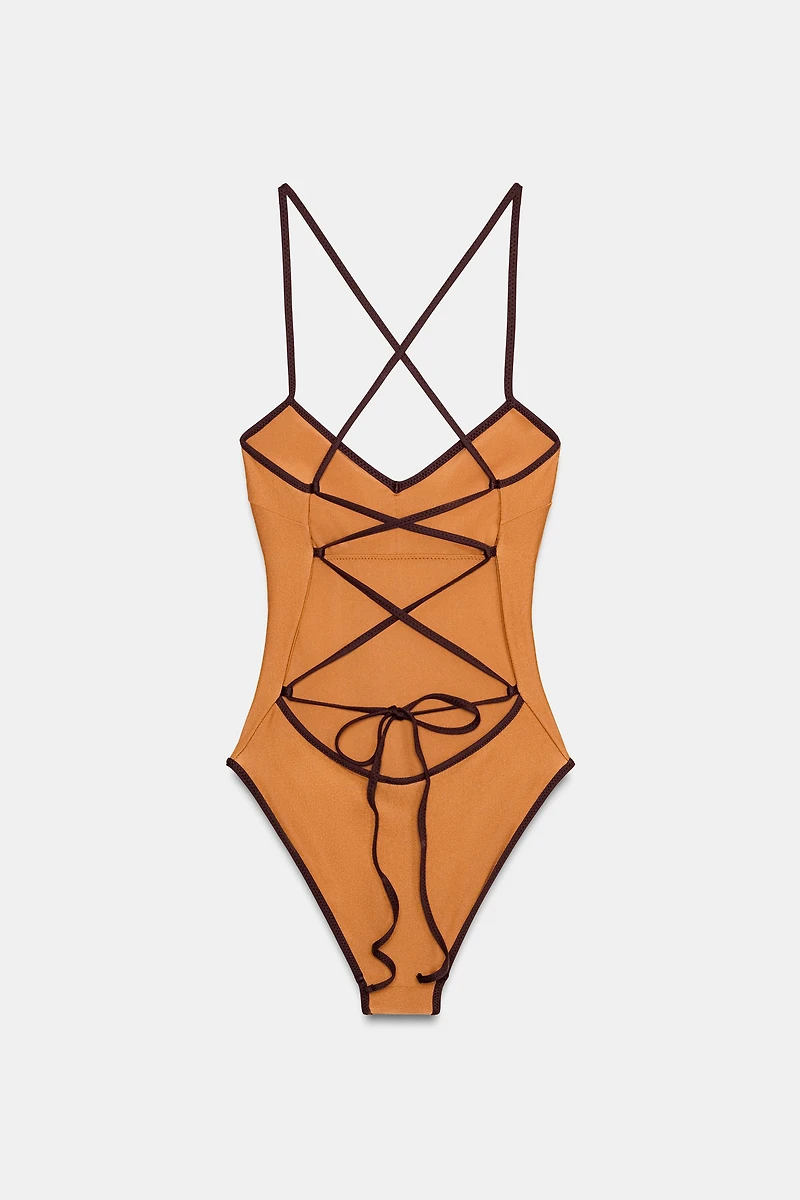 CONTRAST TRIM SATIN SWIMSUIT