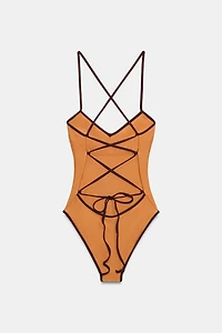 CONTRAST TRIM SATIN SWIMSUIT