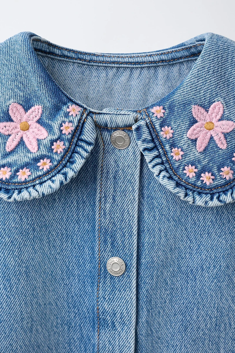 EMBROIDERED COLLAR DENIM DRESS