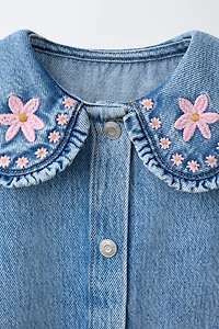 EMBROIDERED COLLAR DENIM DRESS