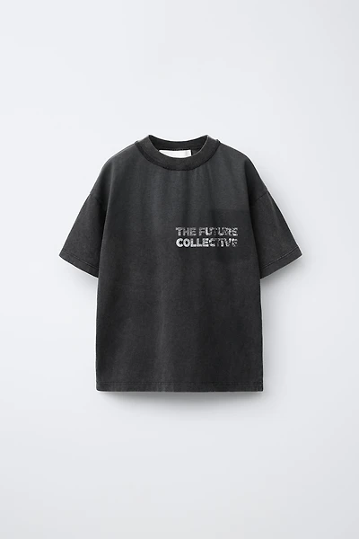 WASHED EFFECT T-SHIRT WITH TEXT